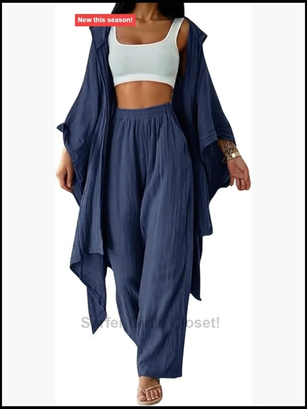 2 Piece Outfit Hooded Kimono Cardigan High Waisted Pants Casual Suit Set